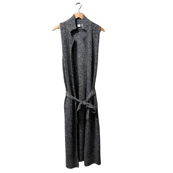 Gap Black & White Merino Wool Blend Long Cardigan Belted Vest Size Small-Tall - Picture 1 of 10